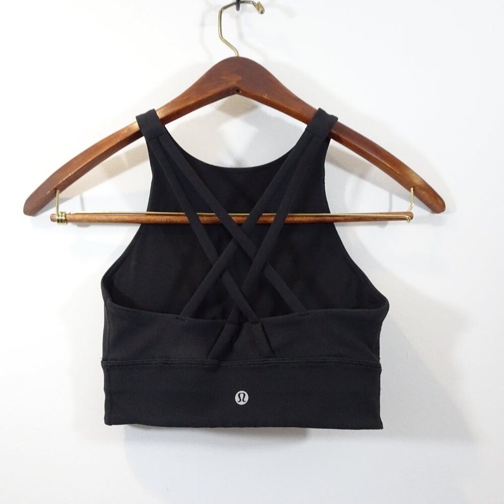 Lululemon Energy High-neck Longline Ribbed Bra Size 4 Black Workout Gear Athleti - Picture 3 of 6